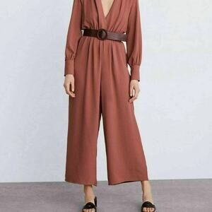 Zara dusty pink long sleeve belted Jumpsuit M medium